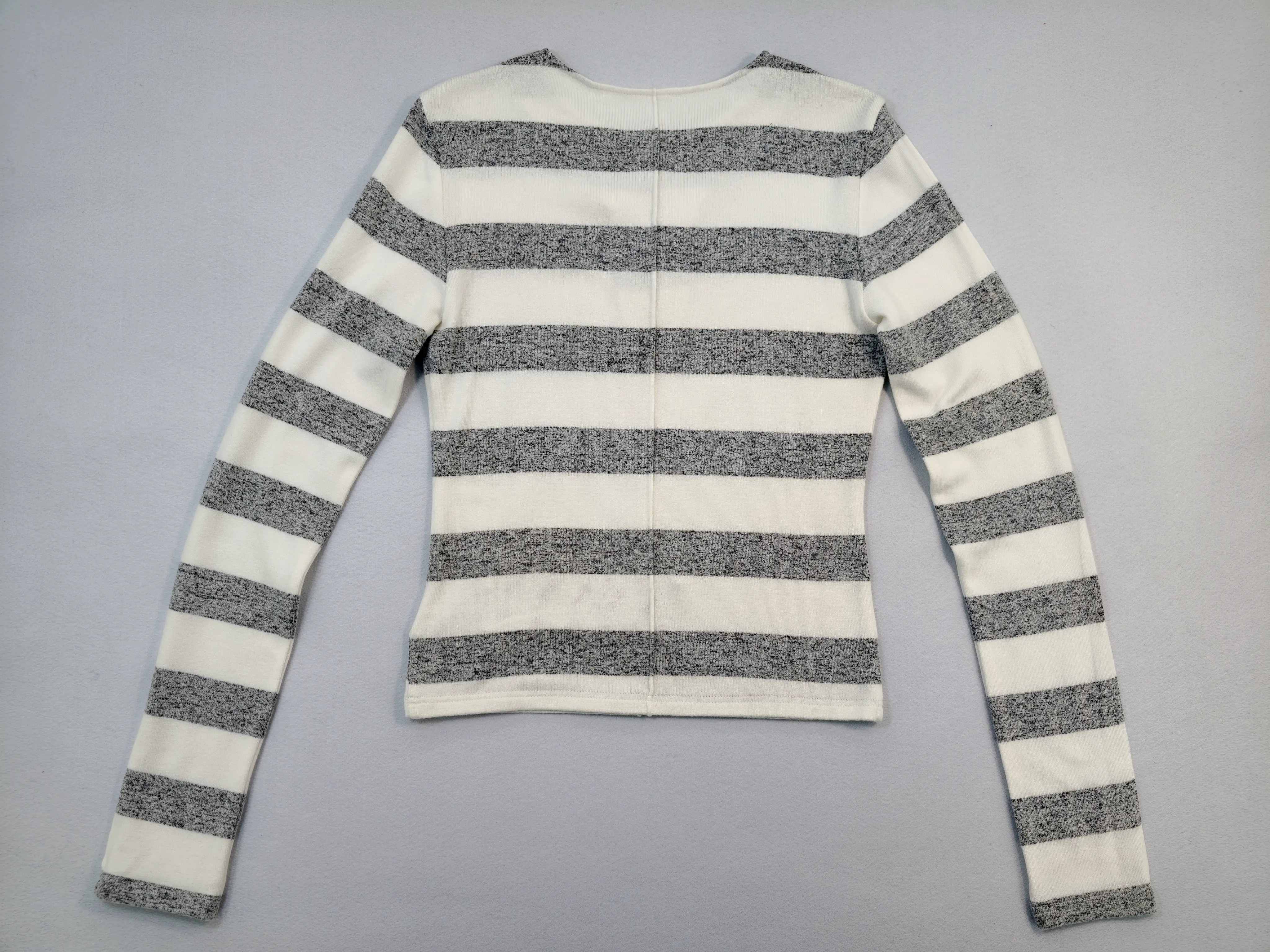 Back view of yarn-dyed striped slim fit knit top