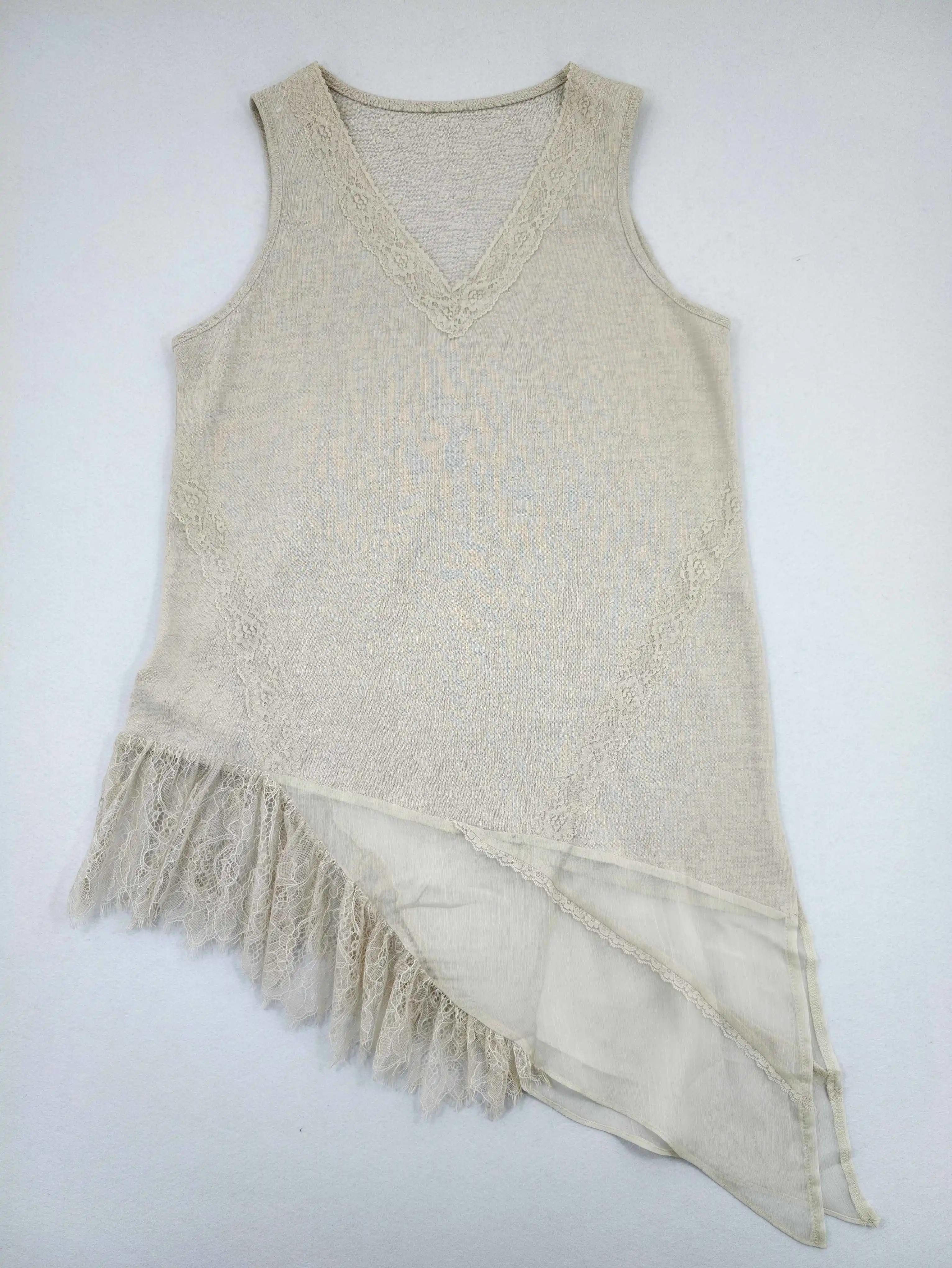 Lace-trim asymmetric dress front view