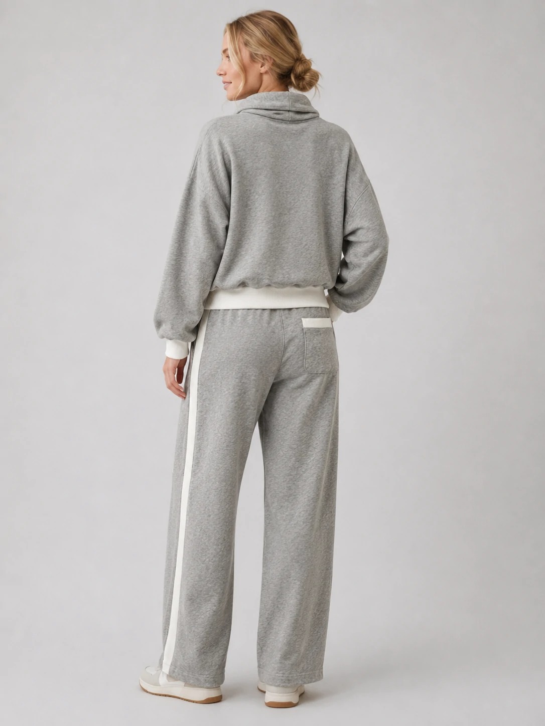Drop-shoulder hooded sweatshirt with contrast rib back view