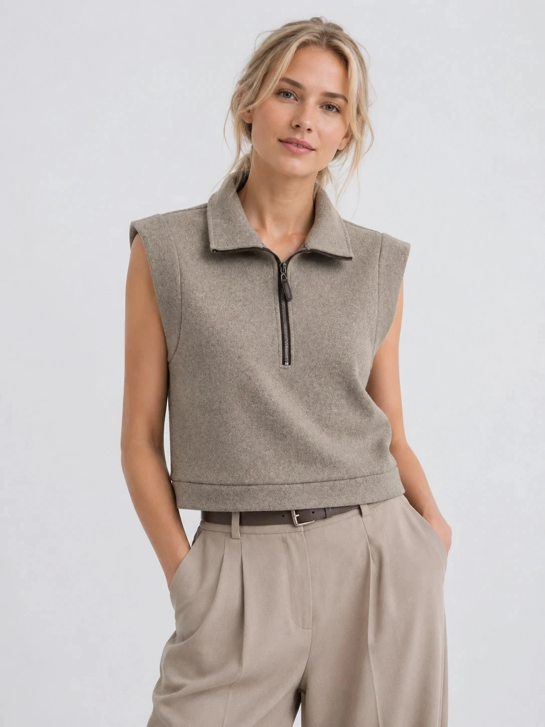 Private label women’s half-zip wool-blend vest