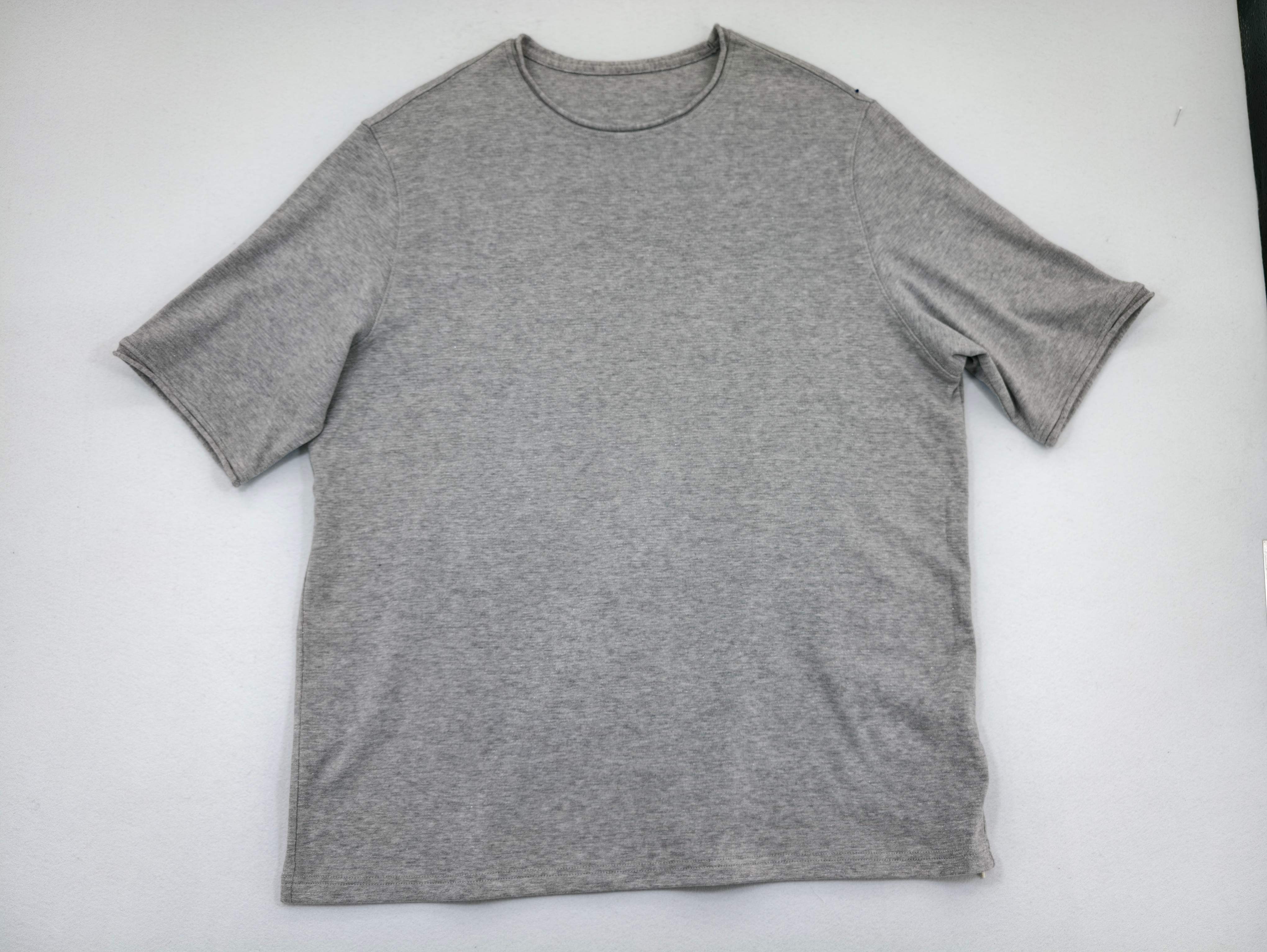 Grey film-fiber jersey T-shirt laid flat from front