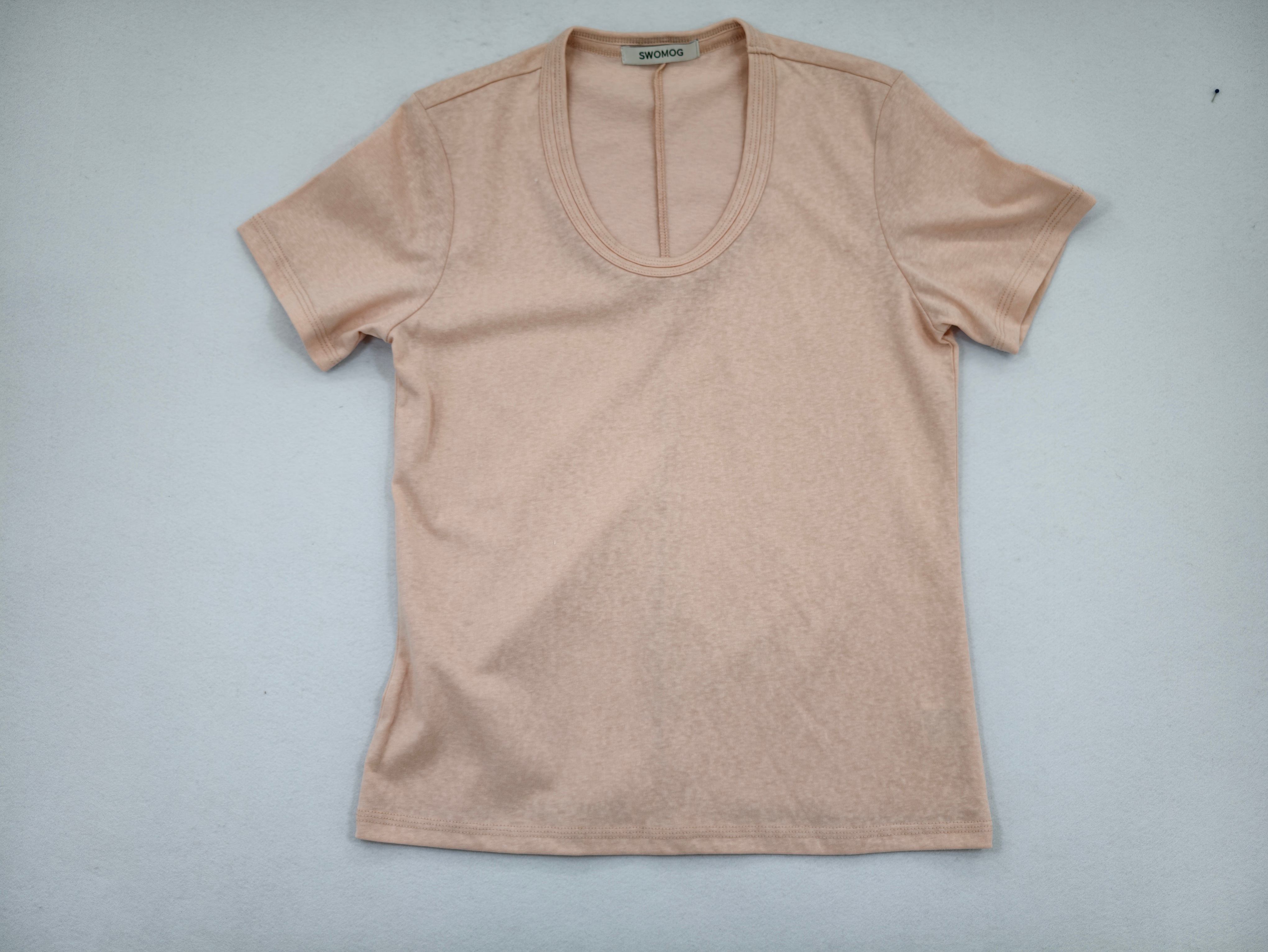 Blush cotton-blend scoop-neck T-shirt laid flat from front