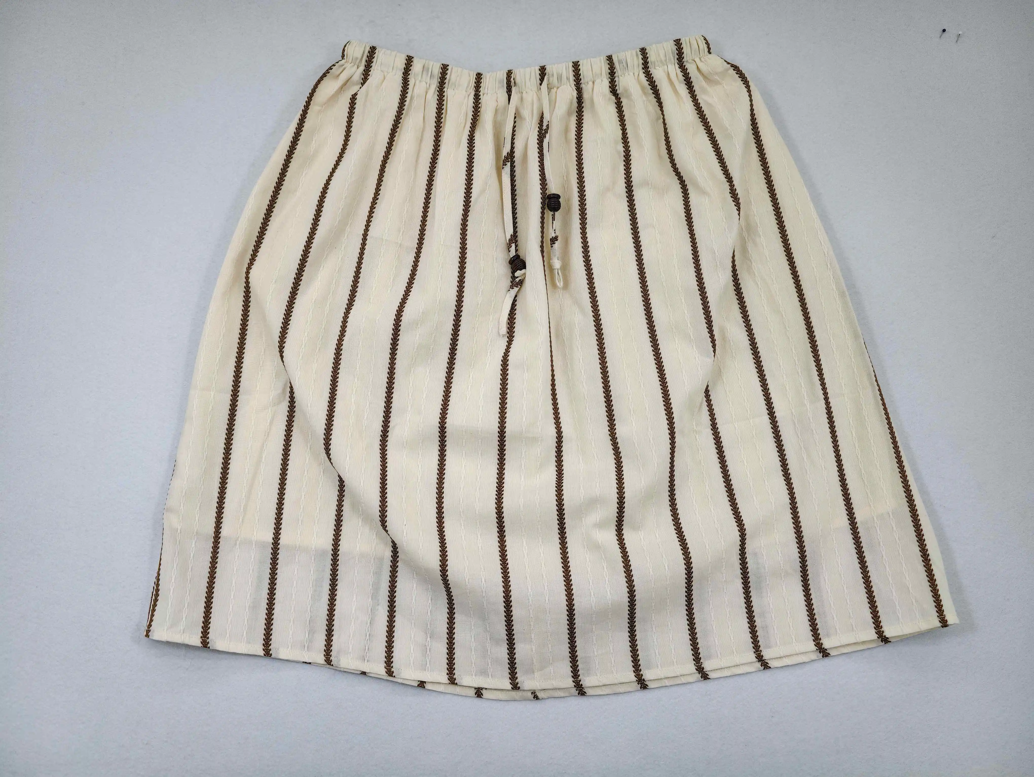 Striped cotton skirt front flat view with drawstring waist