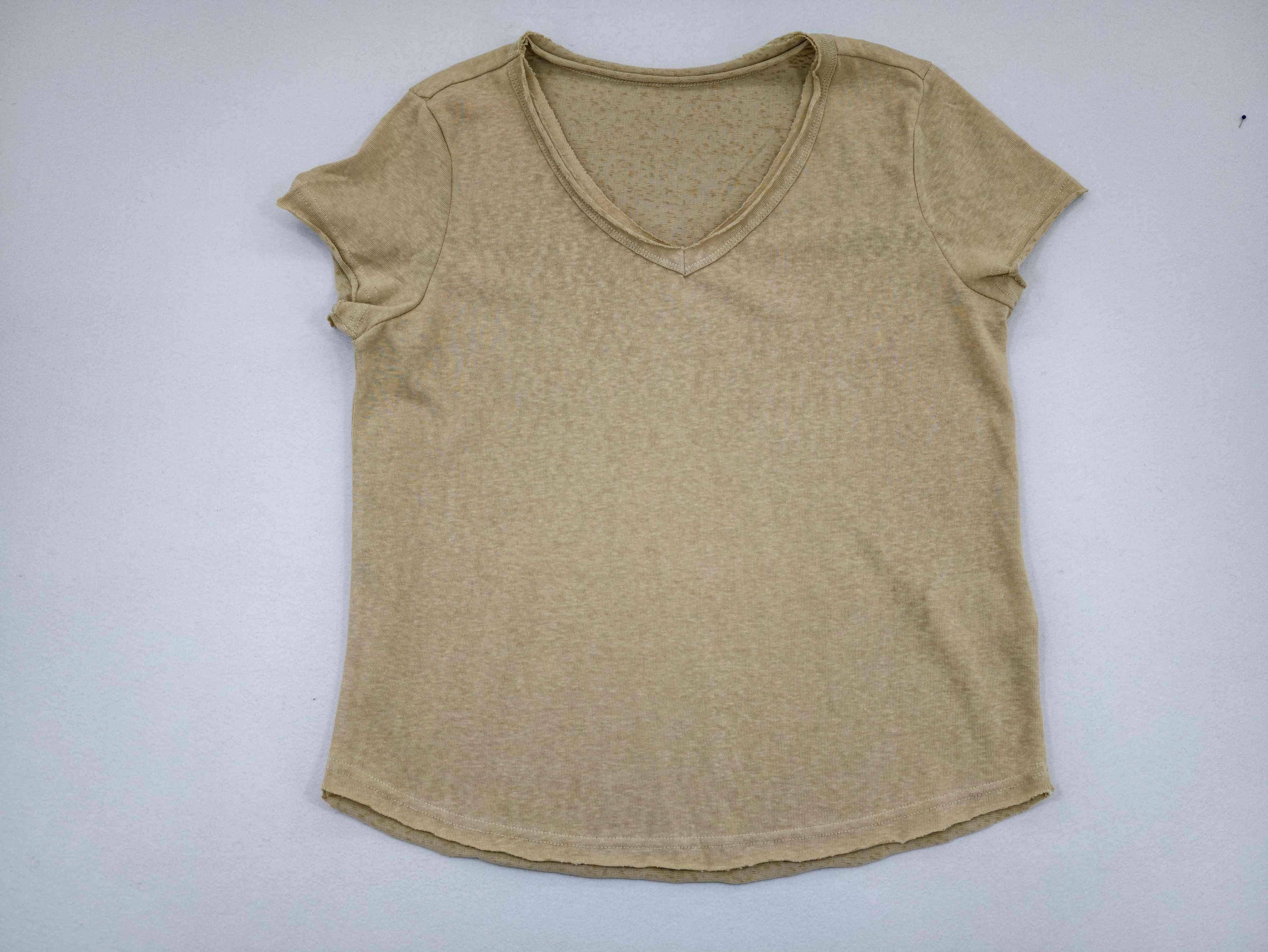 Sand slub jersey V-neck tee shown flat from front