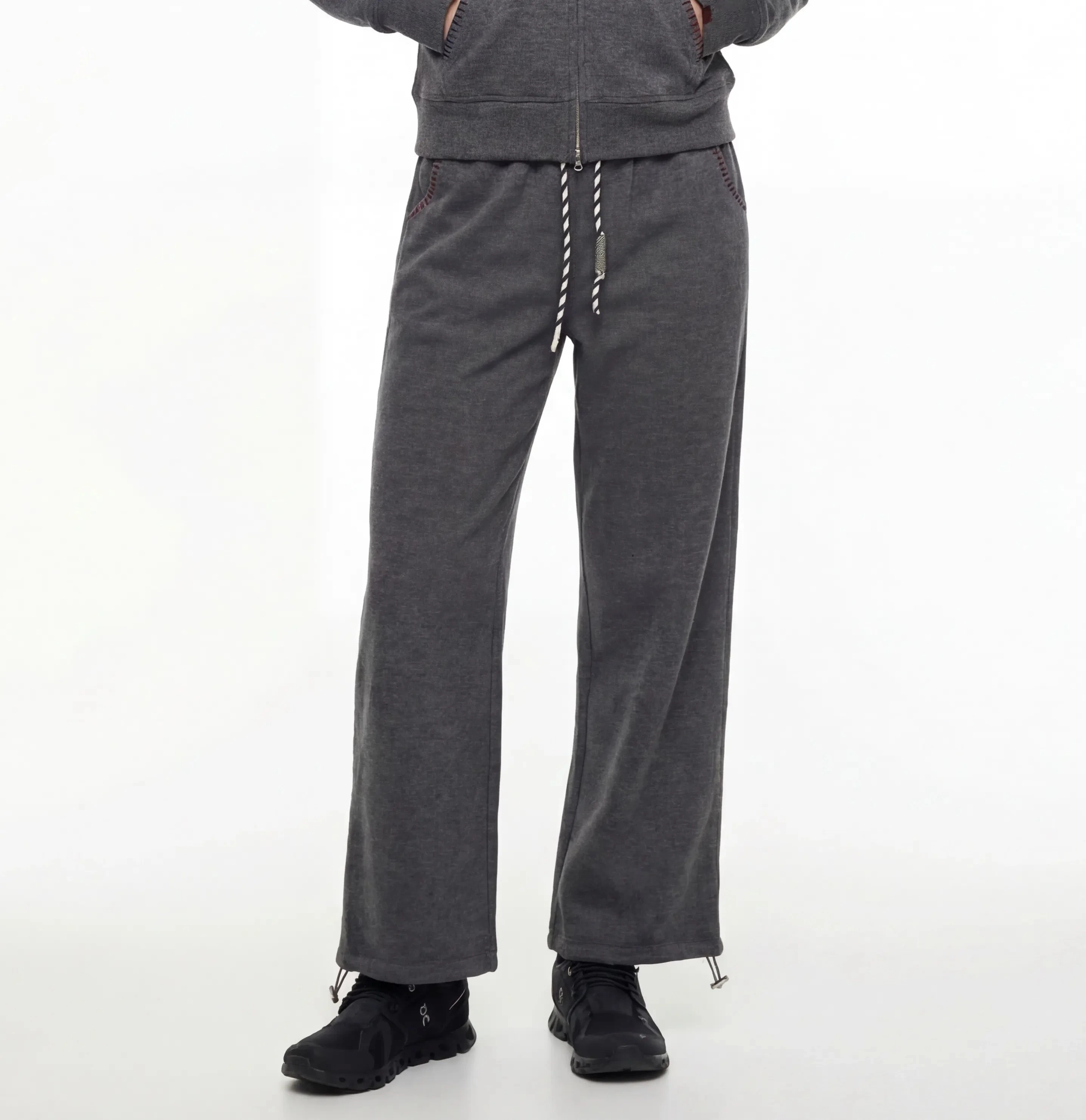 Cashmere-touch Hacci pants front model view
