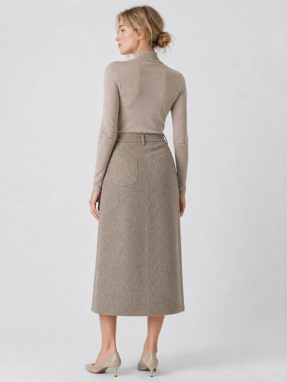 Back view of a high-waisted A-line skirt
