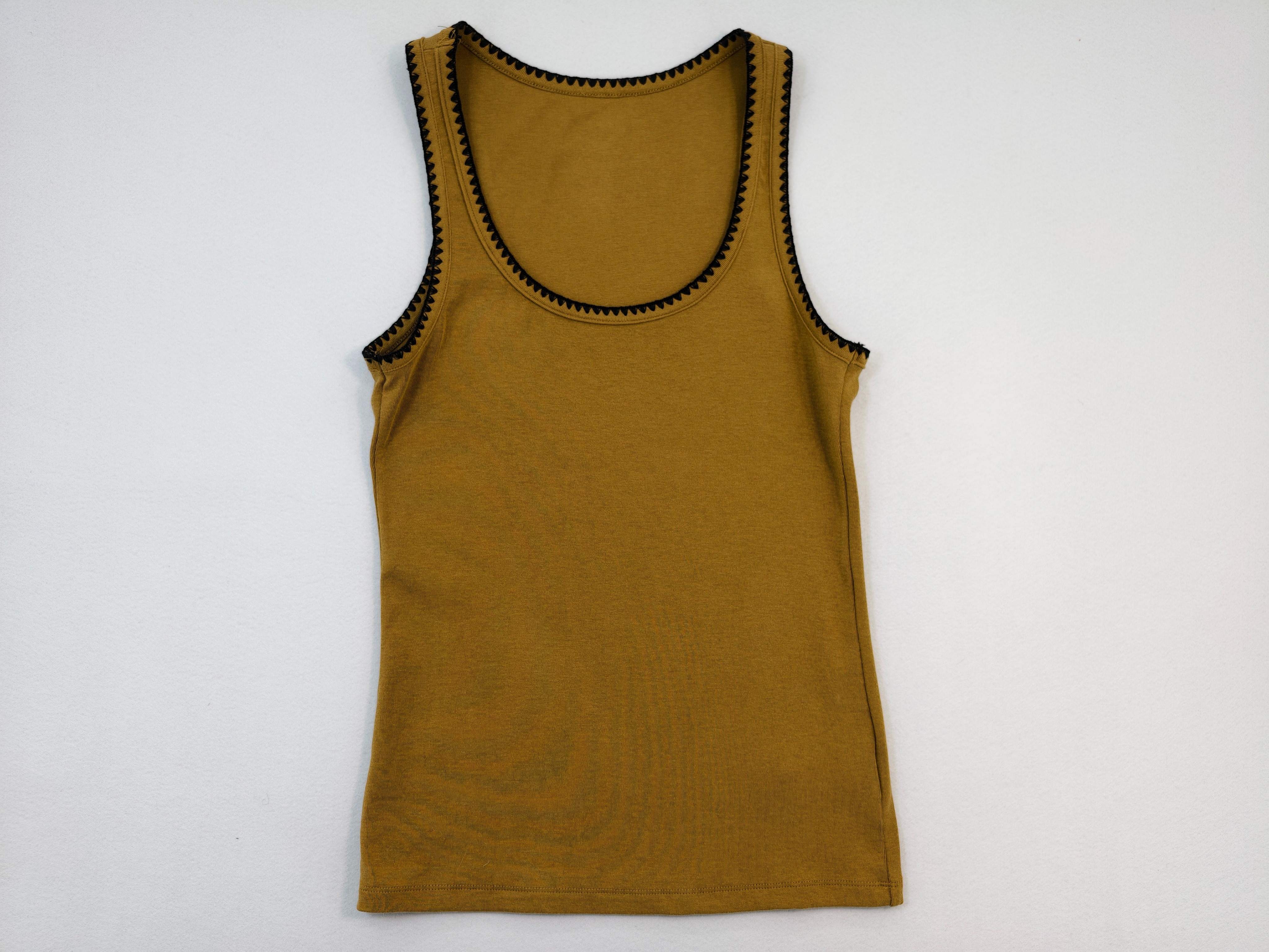 Mustard contrast-trim scoop-neck tank top front view