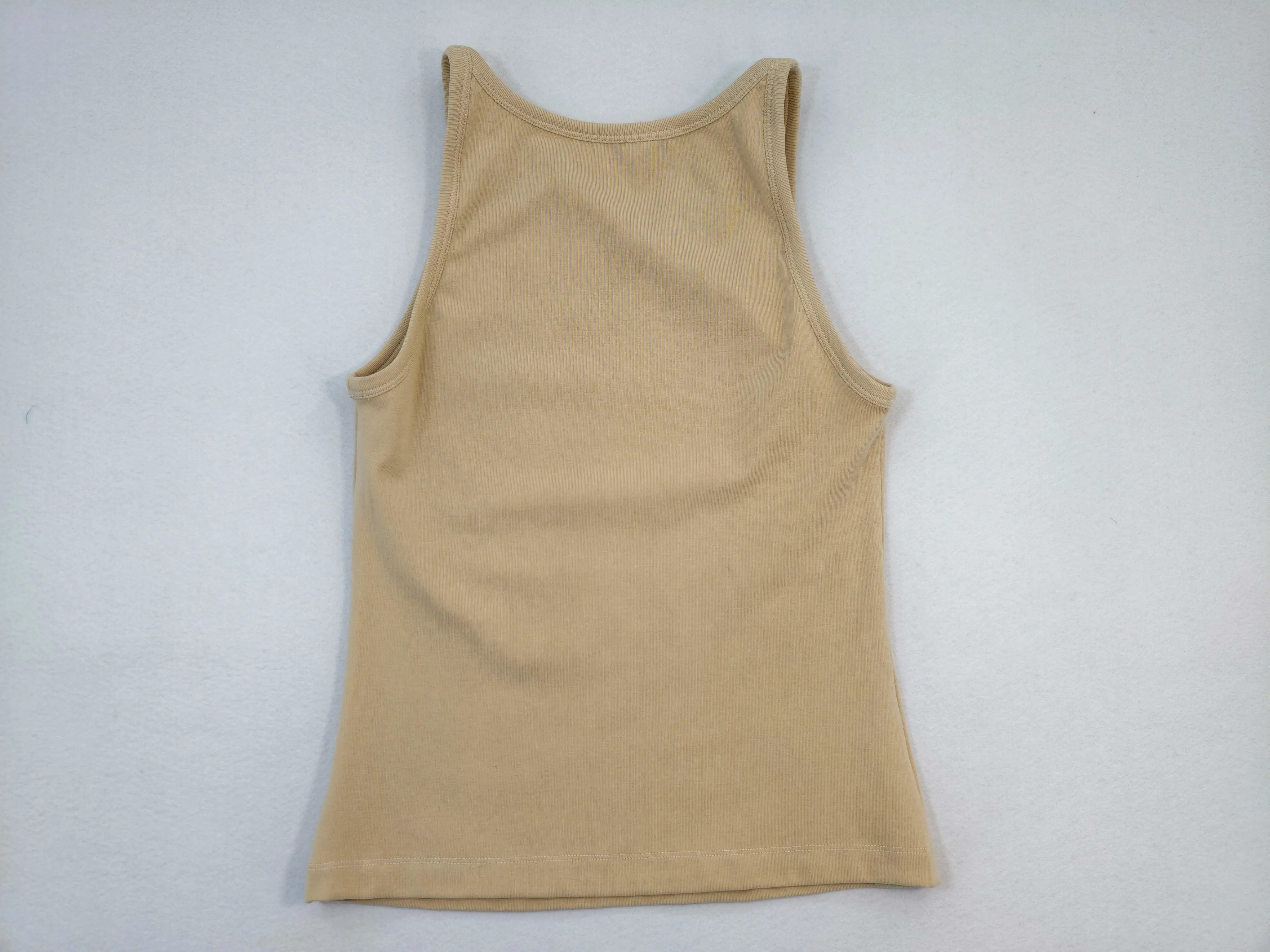 Back view of fitted beige stretch-jersey tank top