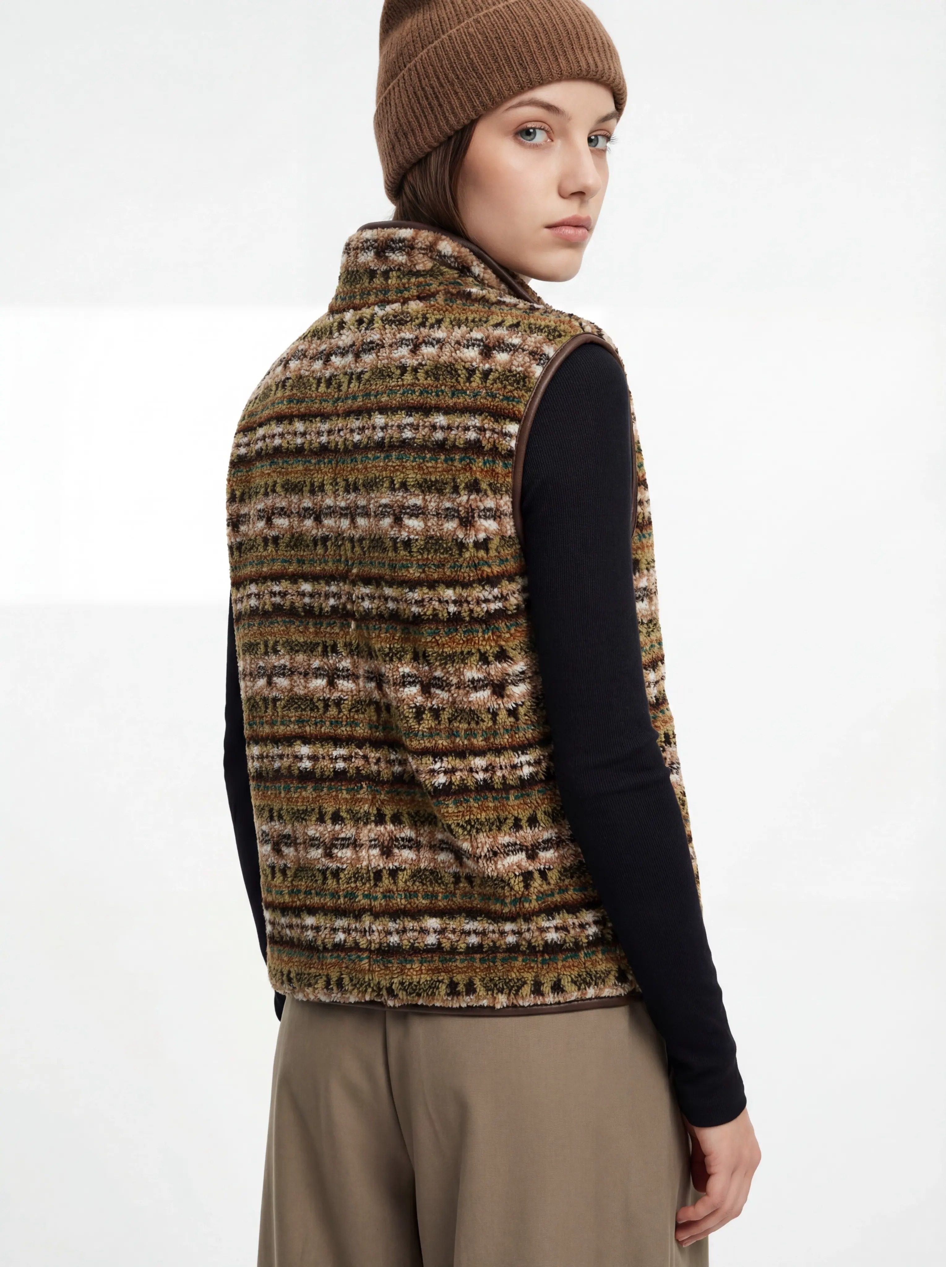 Patterned sleeveless layering vest back view