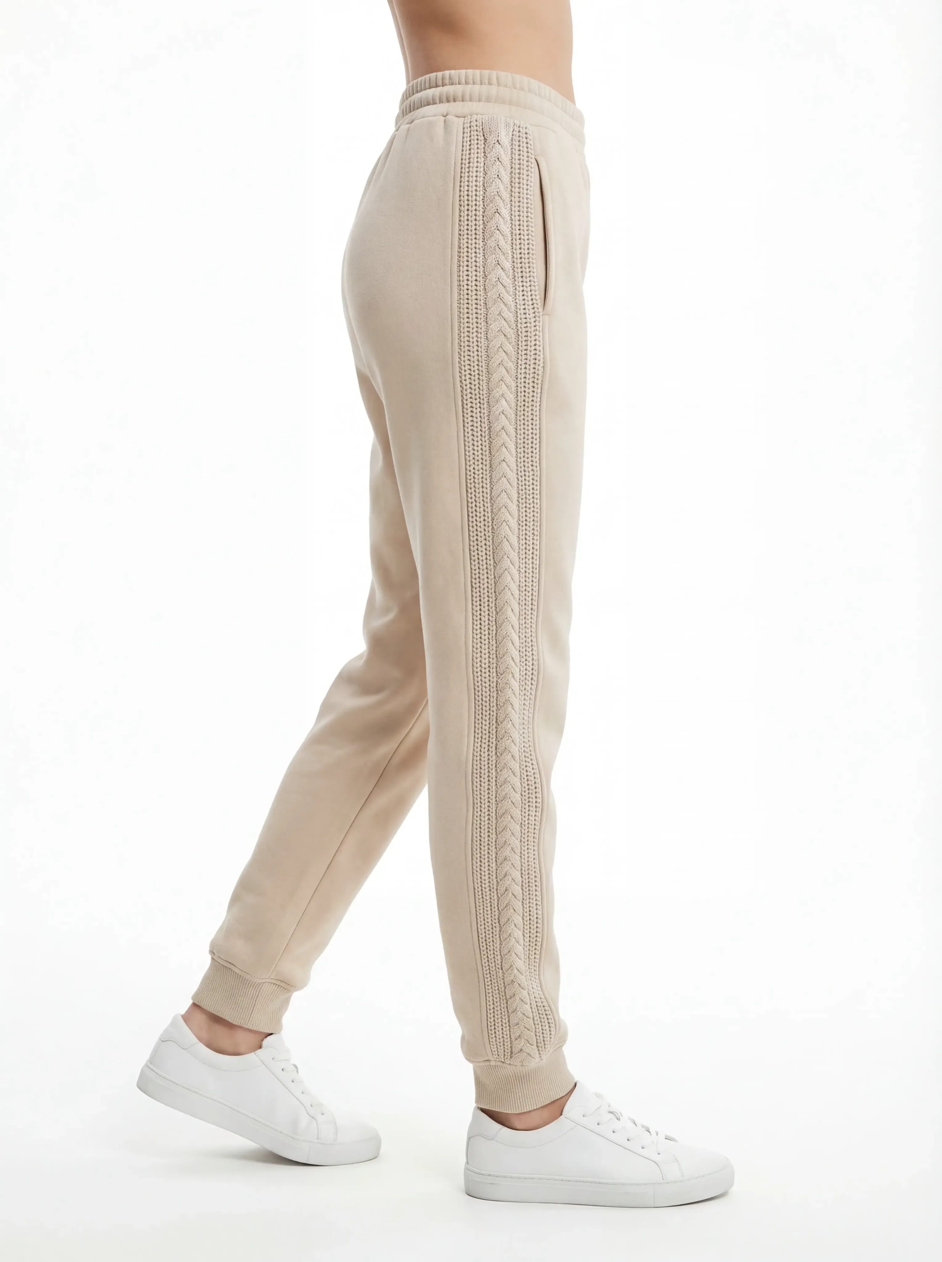 Elastic waist jogger pants with rib cuffs and side pockets