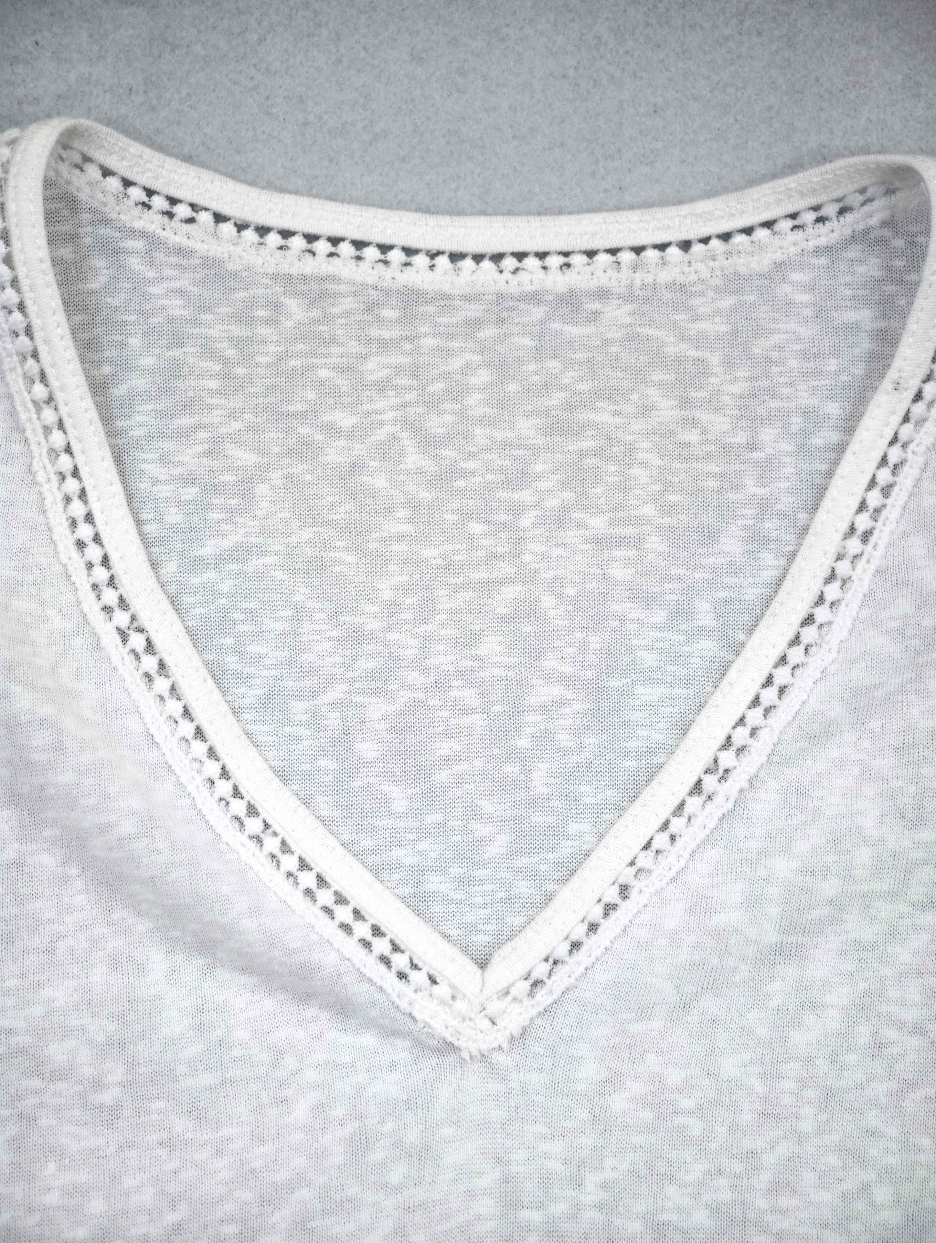 Openwork V-neck trim on softly textured jersey