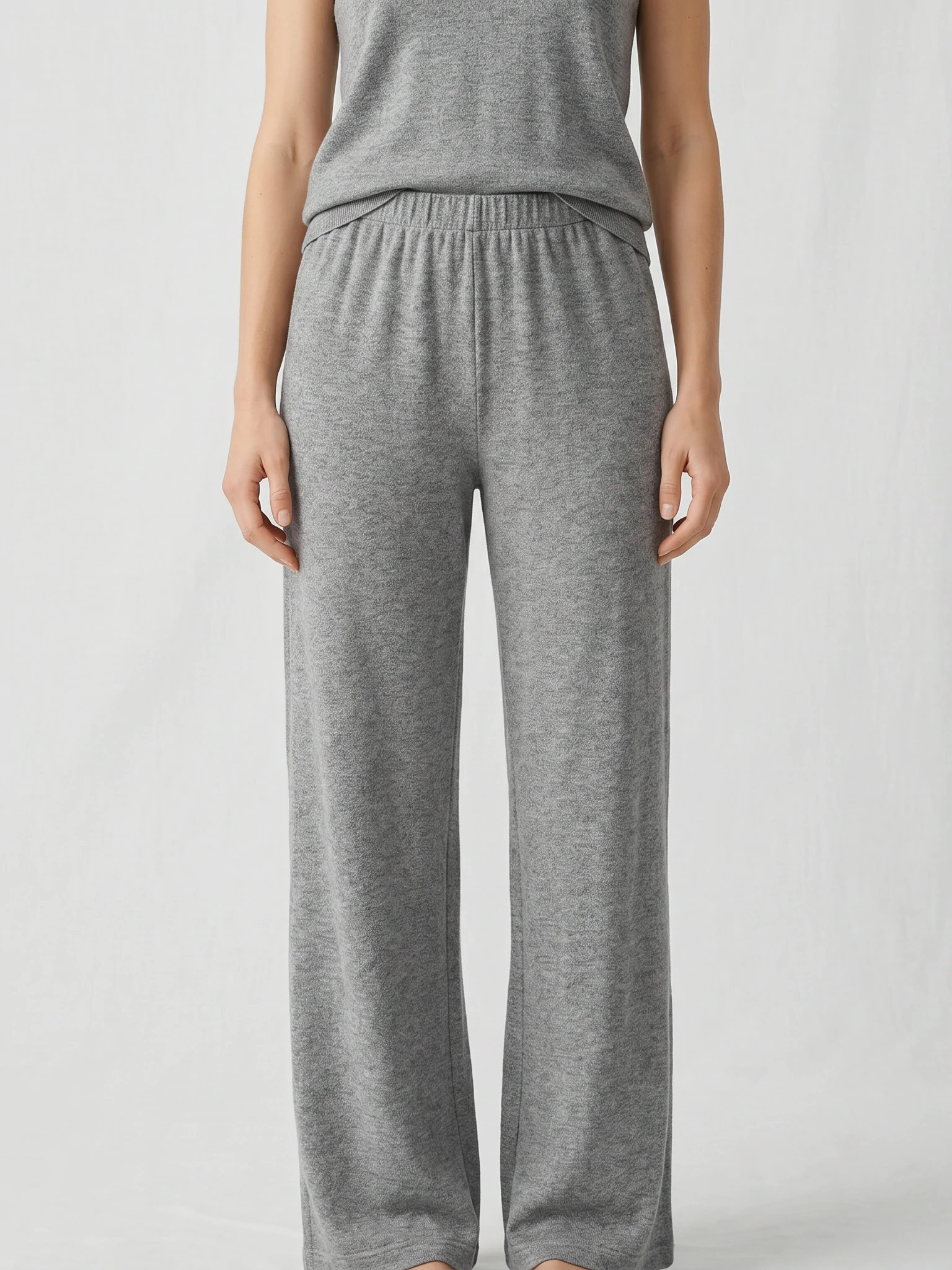 Grey wool-handfeel pants with relaxed wide-leg drape