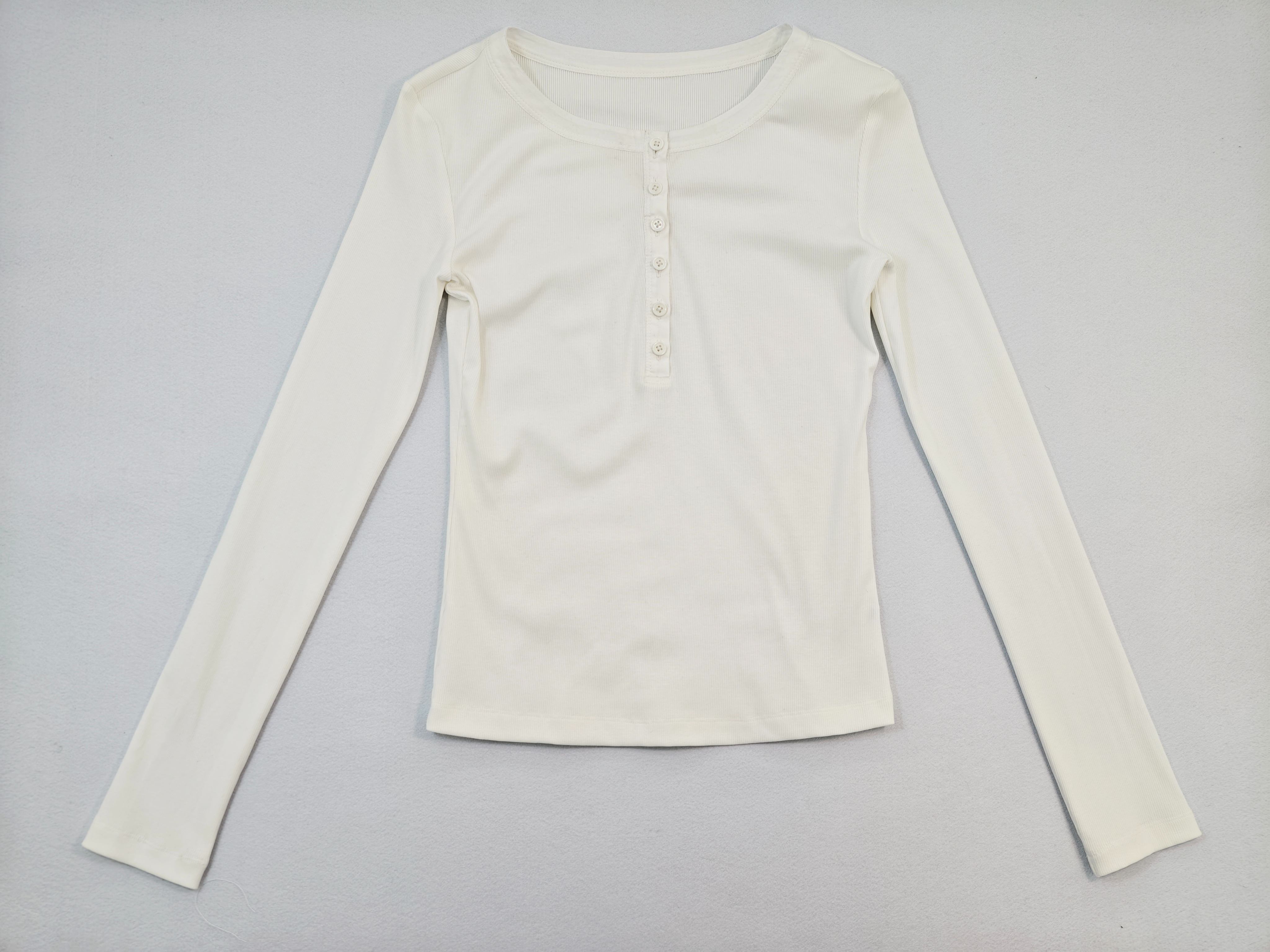 Ivory rib Henley top front flat view for private label