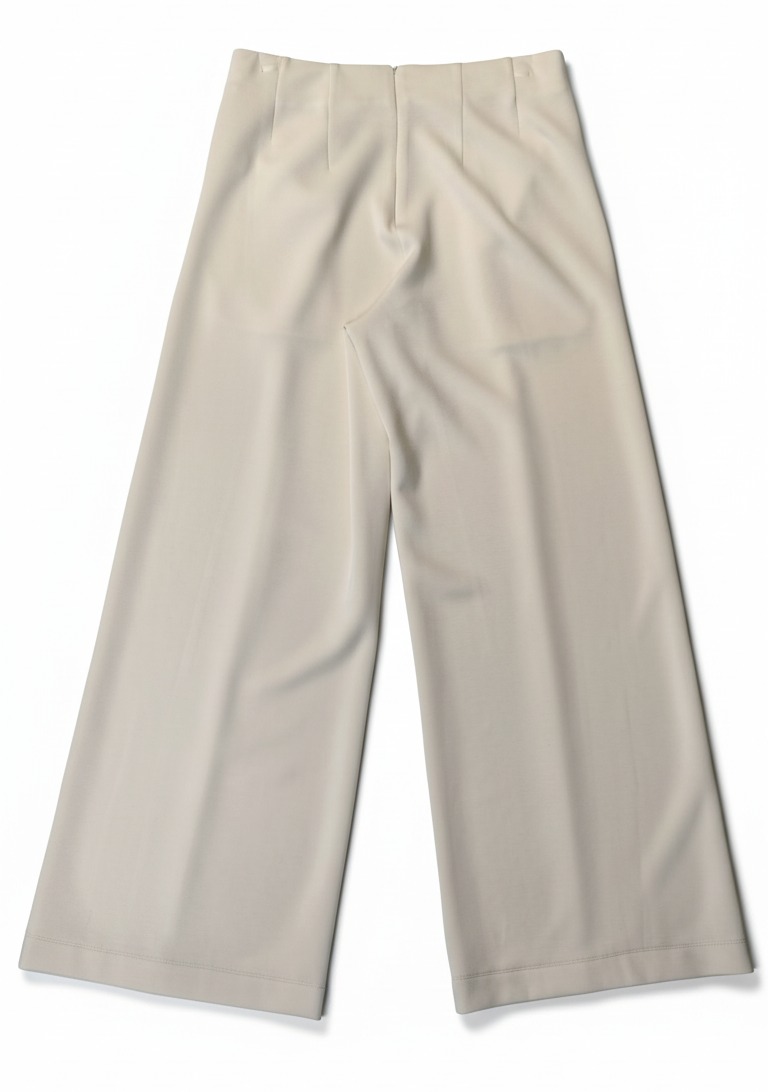 Flat front view of high-waist knit trousers