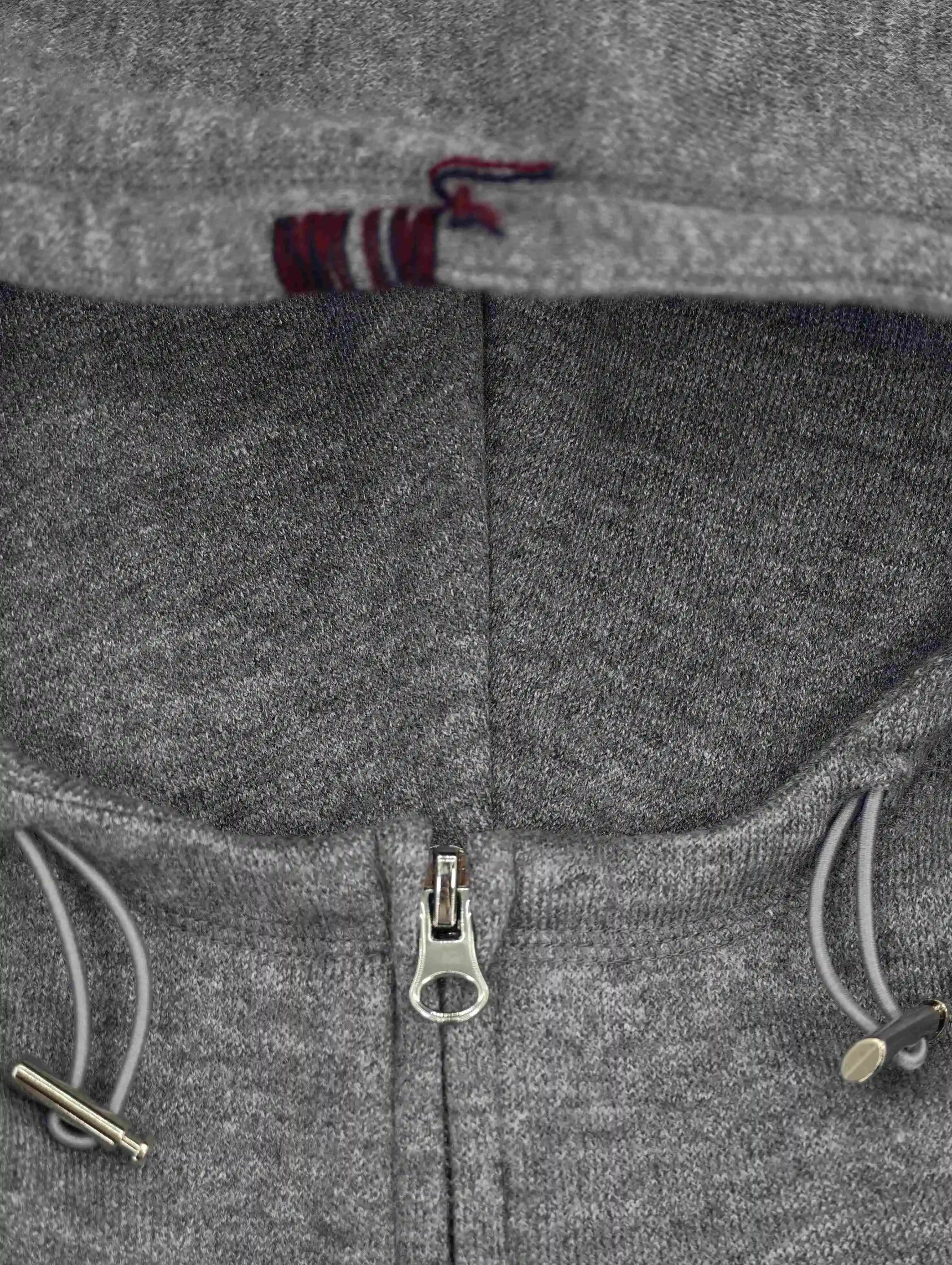 Adjustable hood, zipper and neckline construction close-up