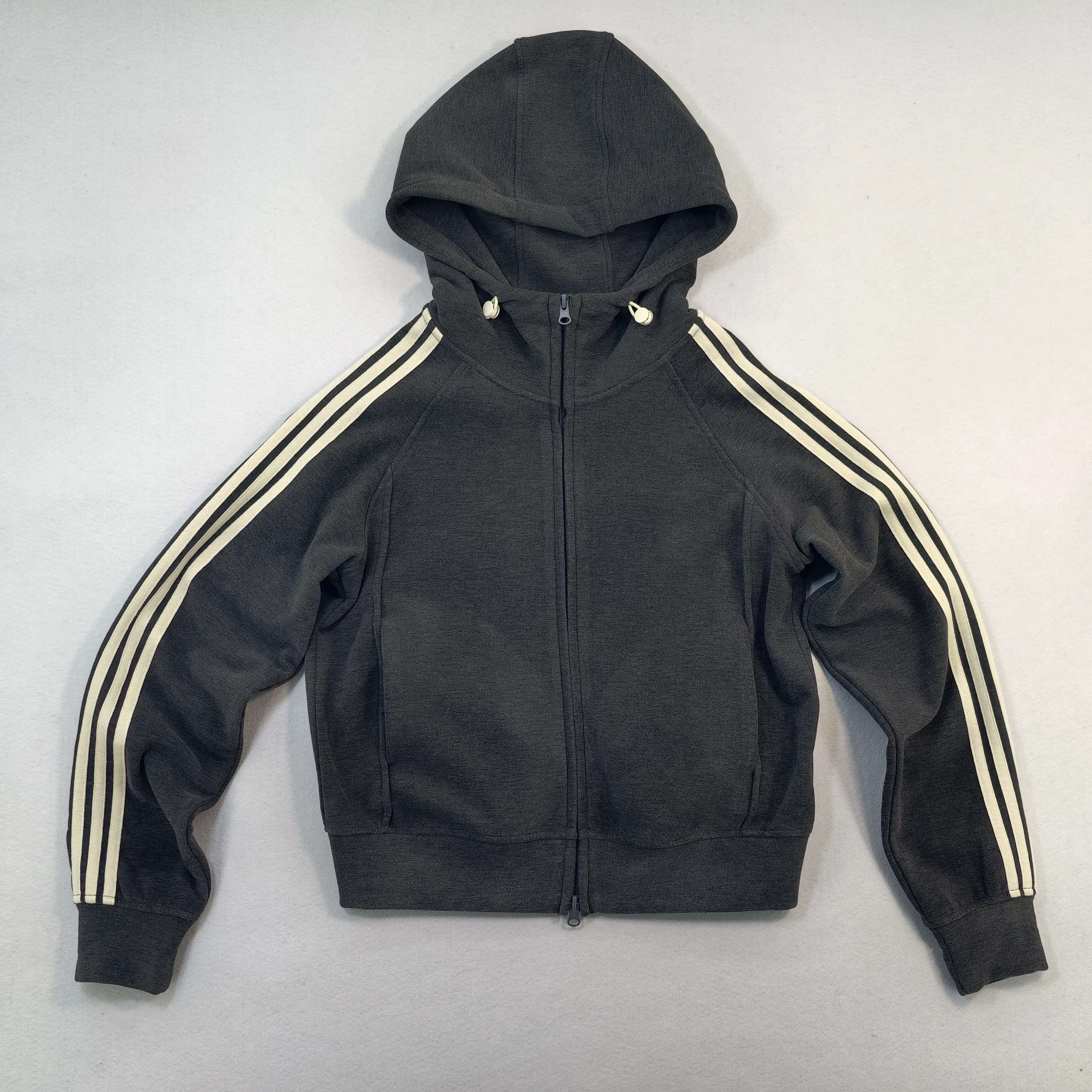 Thermal fleece side-stripe zip hoodie front flat view