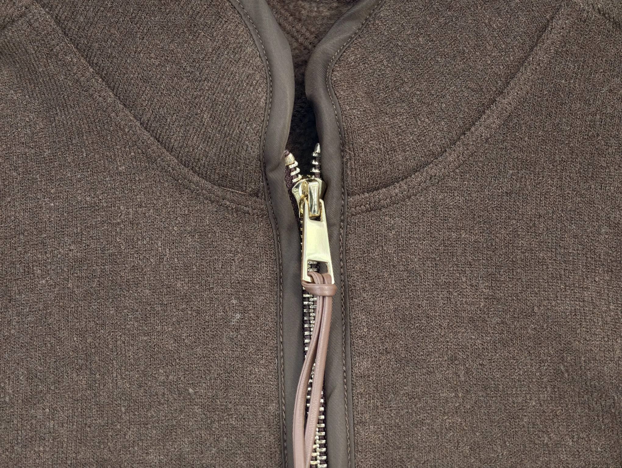 Metal zipper and stand-collar construction close-up