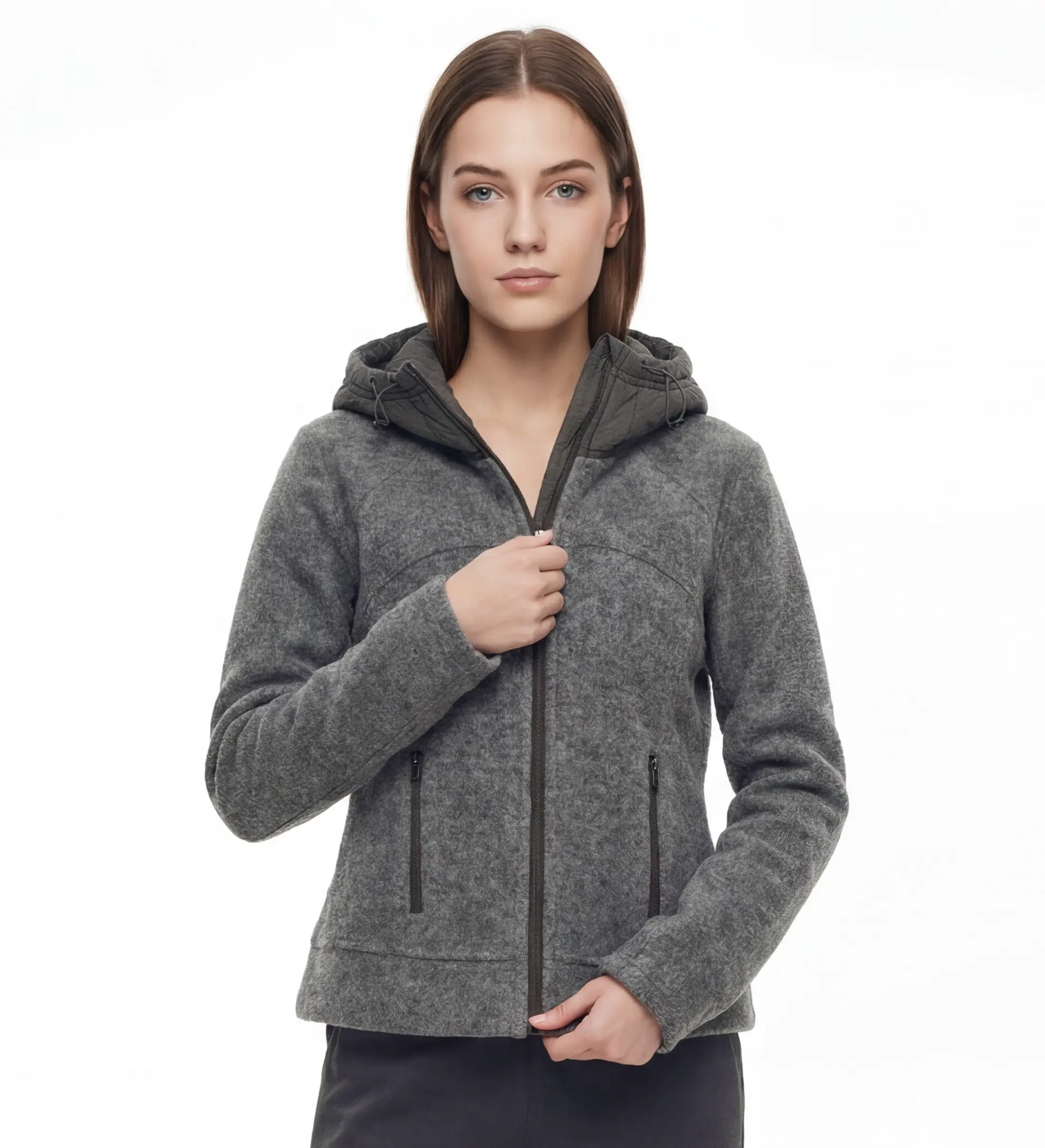 Bonded brushed fleece jacket for private label collections