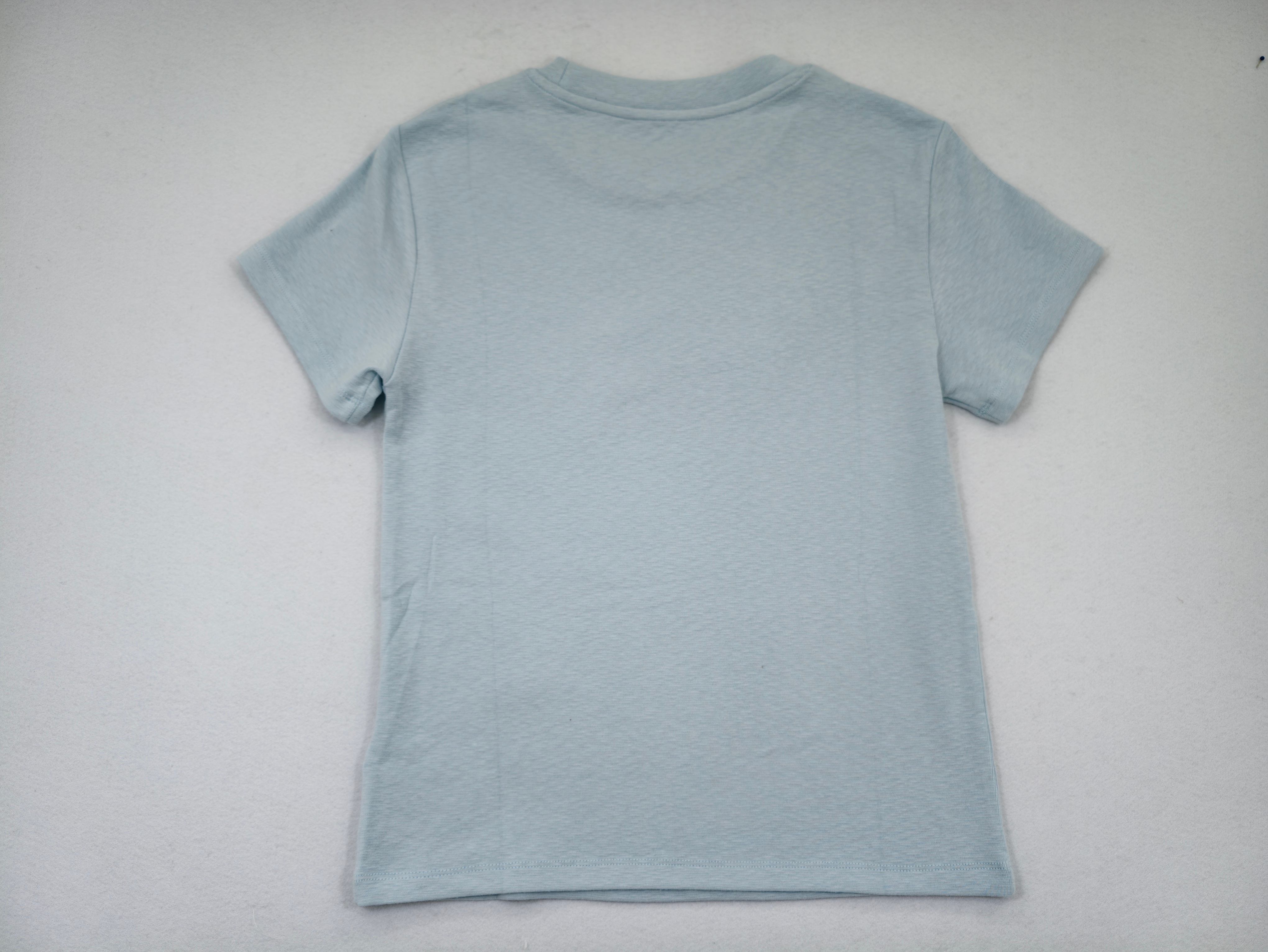 Back view of light blue crew-neck casual T-shirt