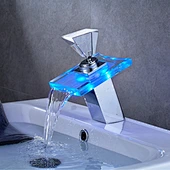 ROVATE Brass Chrome LED Luxury Waterfall Basin Faucet