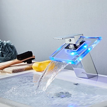 ROVATE Brass Chrome LED Waterfall Bathroom Basin Faucet