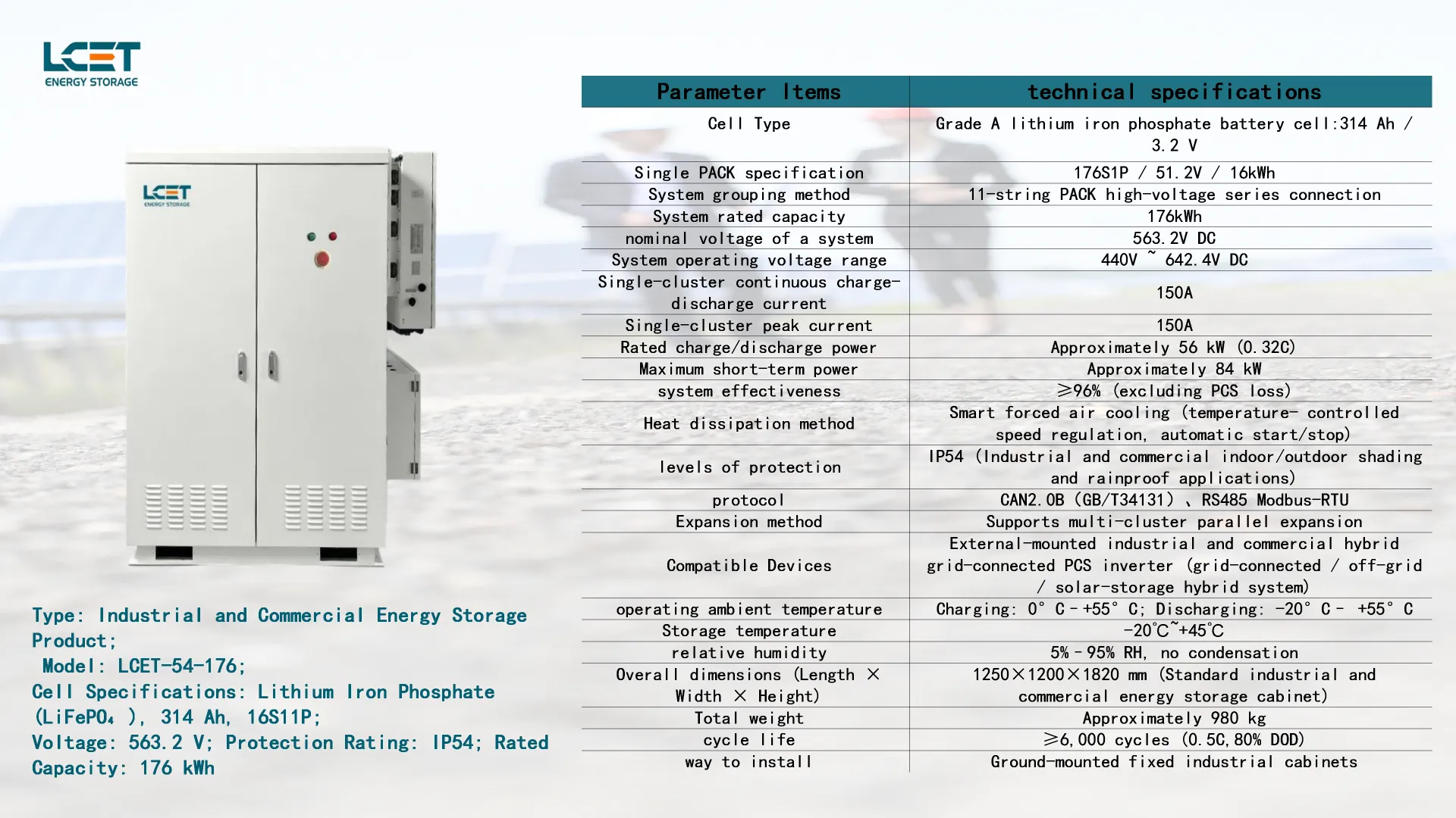 Air cooled 176kWh C I Energy Storage Cabinet with External Inverter