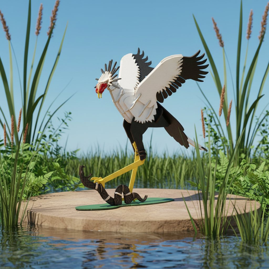 3D Secretary Bird Puzzle, Creative Bird Cardboard Puzzle, DIY Bird Model, Secretary Bird Figurine, Wildlife Puzzle, Bird Animal Puzzle