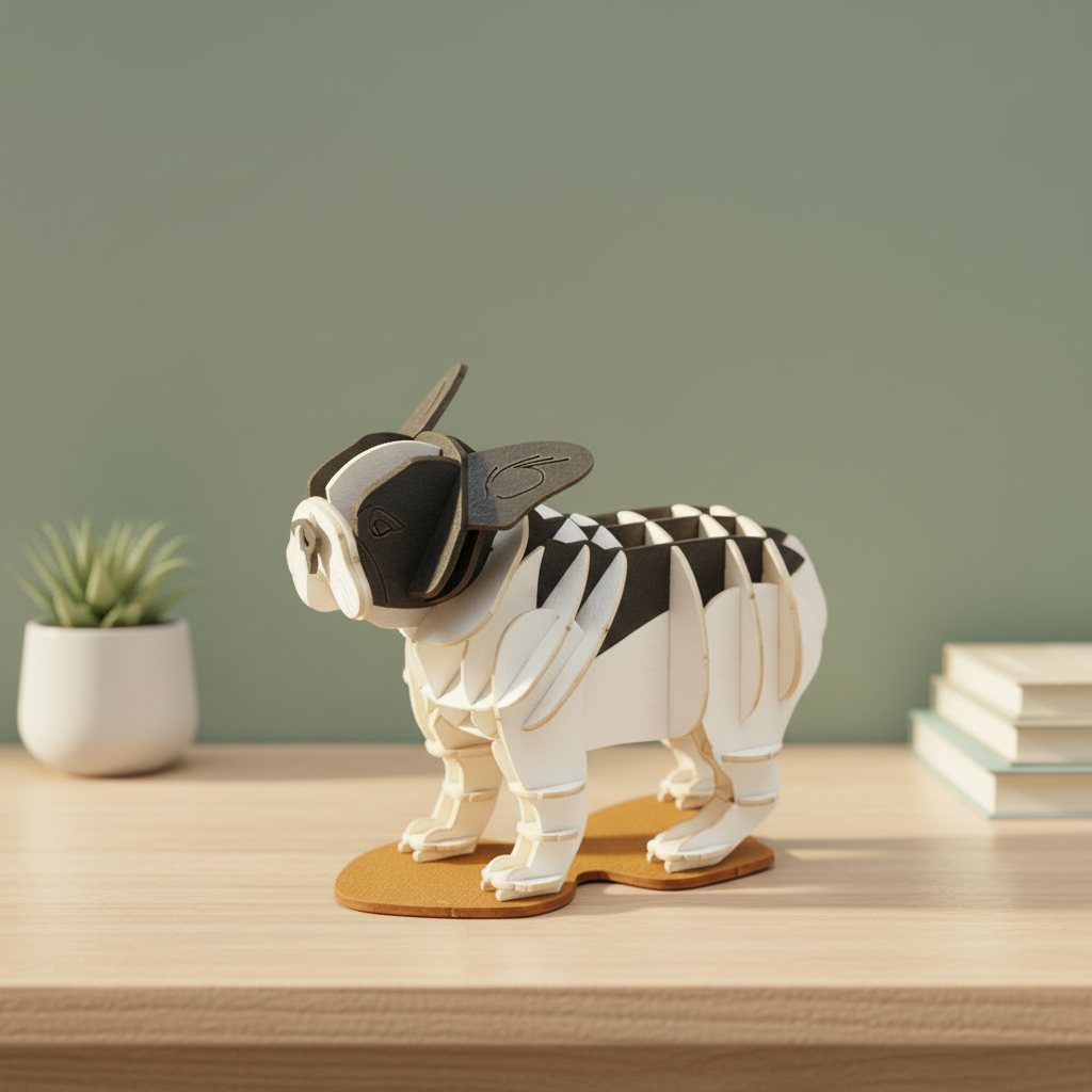 Bring playful charm to your space with the 3D French Bulldog Creative Dog Cardboard Puzzle Model, a wholesale 3D puzzle and OEM cardboard puzzle designed as an eco-friendly DIY kit. Crafted from precision-cut cardboard, this cardboard dog puzzle and DIY pet model comes together piece by piece to create a charming pet-inspired display. As a fun and relaxing no glue puzzle model, it's perfect for pet lovers, desk decor dog fans, gifting, or adding handmade warmth to any space. Great for bulk pet animal toy orders, custom logo puzzle projects, retail souvenirs, and French Bulldog gifts. Requires no tools or glue.