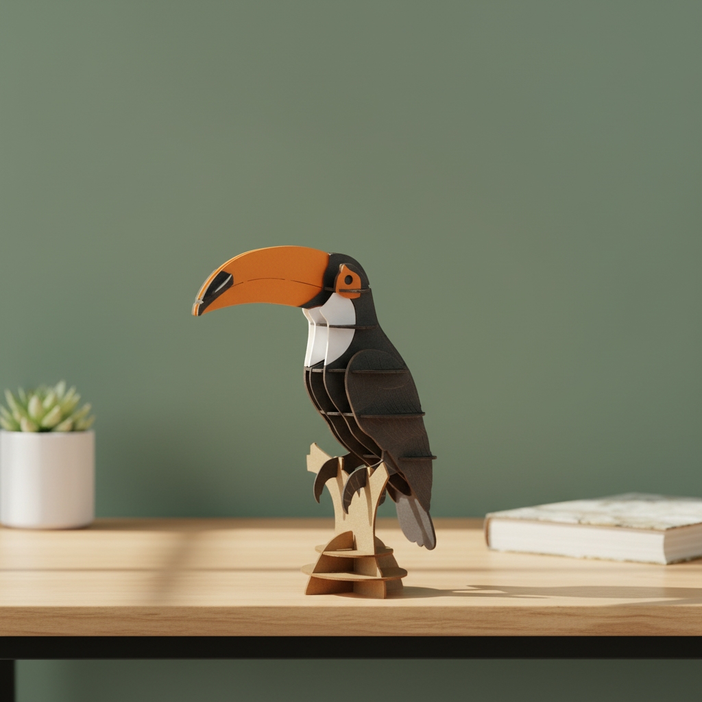 Wholesale 3D Puzzle, OEM Cardboard Puzzle, Eco-friendly DIY Kit, No Glue Puzzle Model, Desk Decor Toucan, Custom Logo Puzzle, Bulk Bird Animal Toy, Toucan Gift, Tropical Bird Collectible.