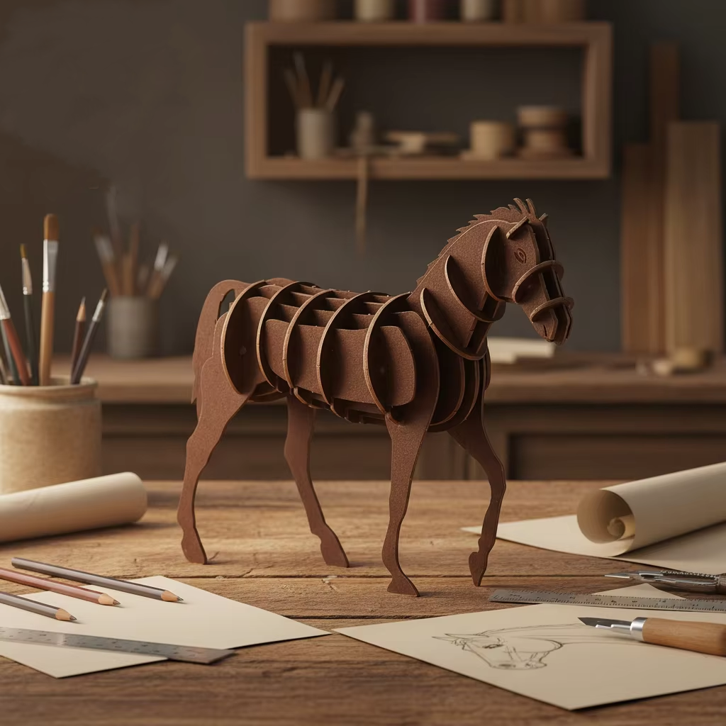 3D Horse Cardboard Puzzle Toys-Brown Wildlife Creative DIY Animal Paper Craft Model Kit for Stationery Toy Shop
