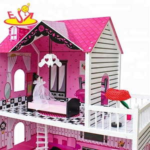 Nuevos productos 2018 preciosos kits de casa de muñecas de madera para niñas W06A251B