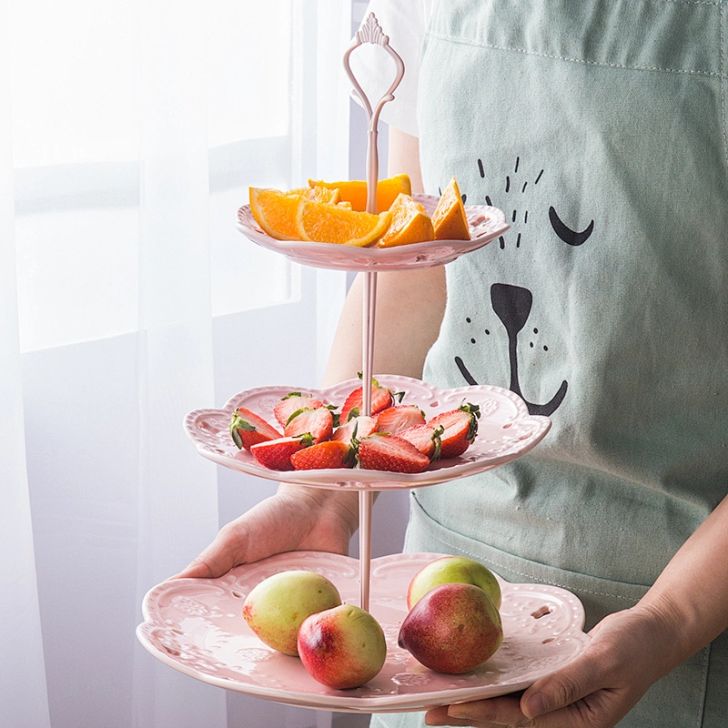 Customized logo ceramic fruit dish three layer for wedding decorate