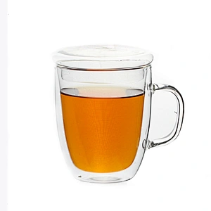 2018 Eco-Friendly double wall glass tea mug with handle