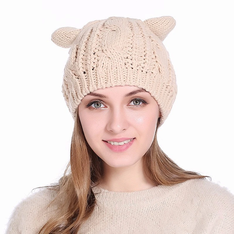 Best Selling Cute Earflap Knit Winter Hat Handmade Women Knitted Hat