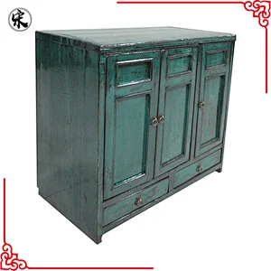 Chinese antique reproduction green glossy lacquered buffet furniture