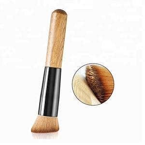 Wooden Handle Professional Human Hair Makeup Brush Customized Logo Foundation Powder Make Up Brush Set For Travel