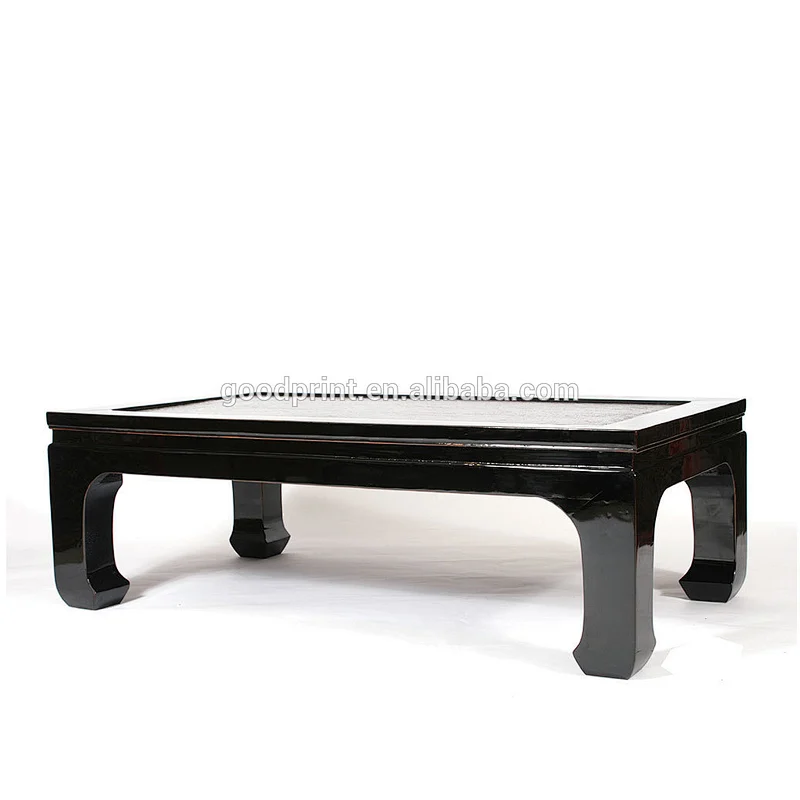 Chinese Antique Black Coffee Table With Mat Top