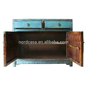 Two door Two drawer shiny blue cabinet chinese sideboard antique furniture cabinet