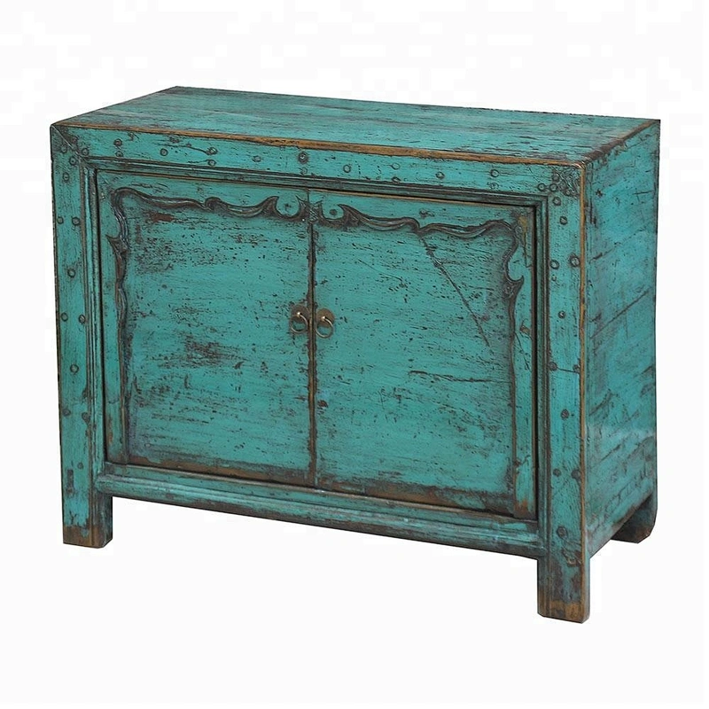 chinese antique distressed lacquered wooden beside cabinet mongolian furniture