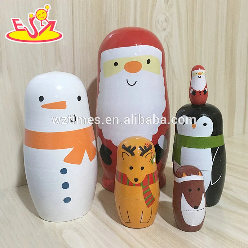 2018 Wholesale interesting nesting dolls 5 pcs wooden santa russian doll for kids W06D105