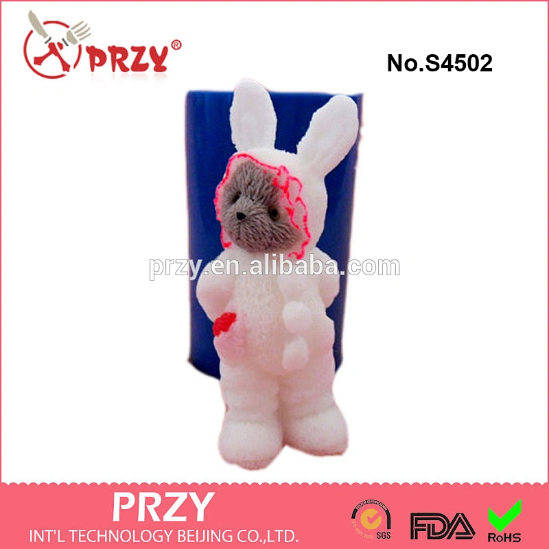 S4502 Teddy bear wearing a rabbit suit mold for soap/candle,silicone teddy bear soap mold,animal silicone mold
