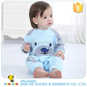 Wholesale organic cotton baby boy blue color rompers clothes