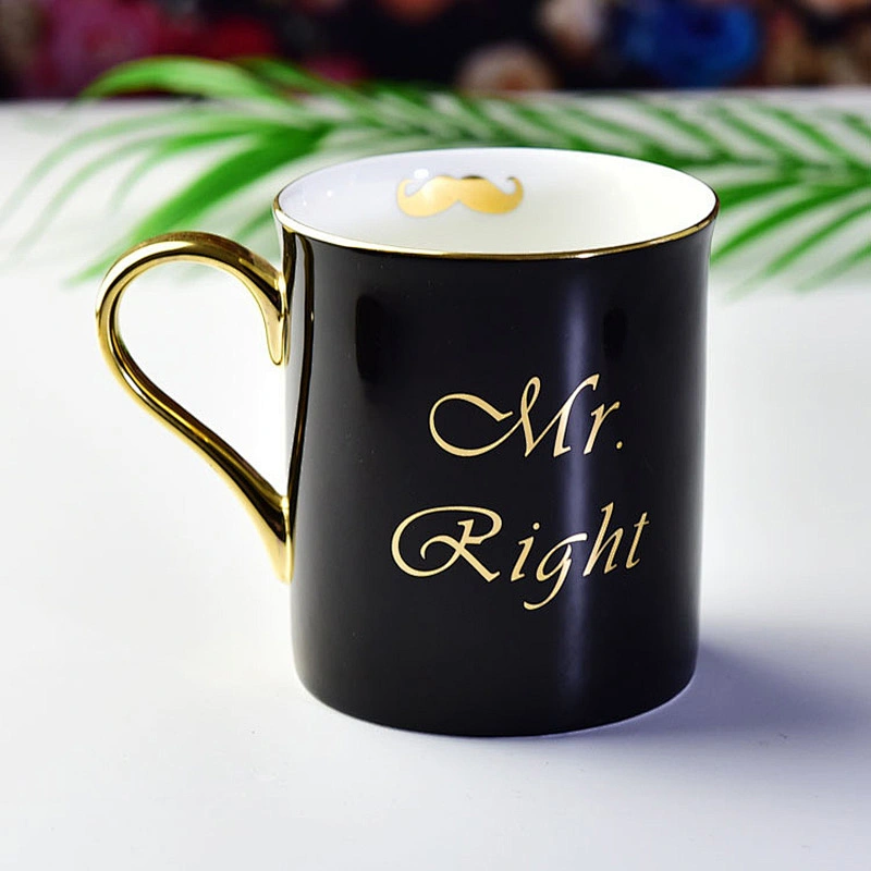 Bone china ceramic black mug creative gold stamp pattern for life