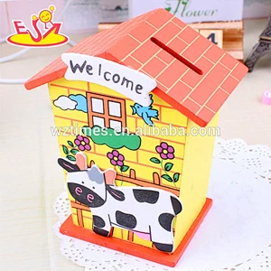 wholesale lovely baby wooden money box cheap children wooden money box with house shape W02A025