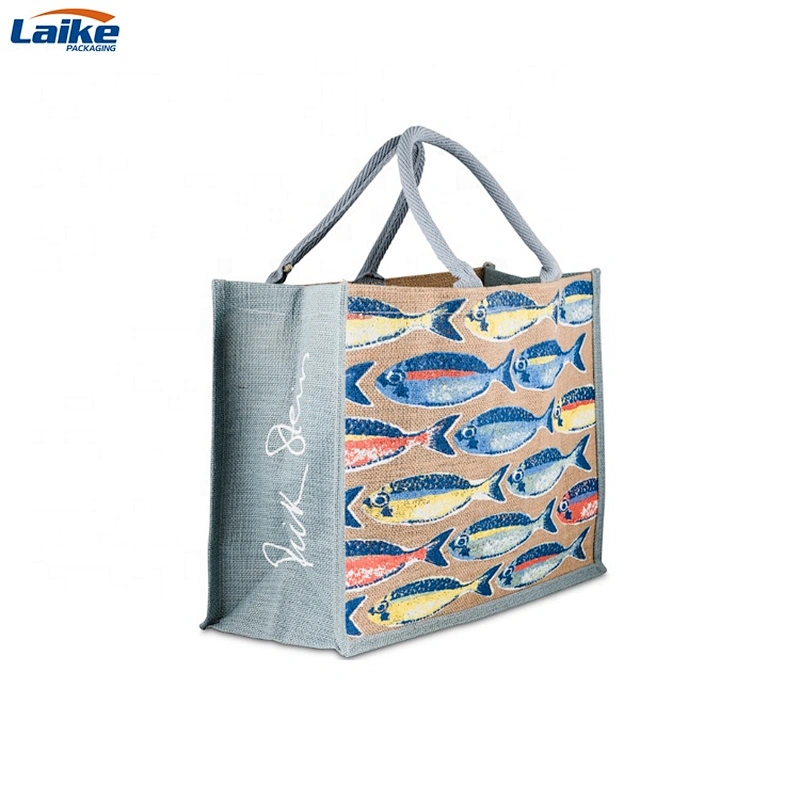 Jute tote recyclable shopping bags burlap  bags custom logo design handbags
