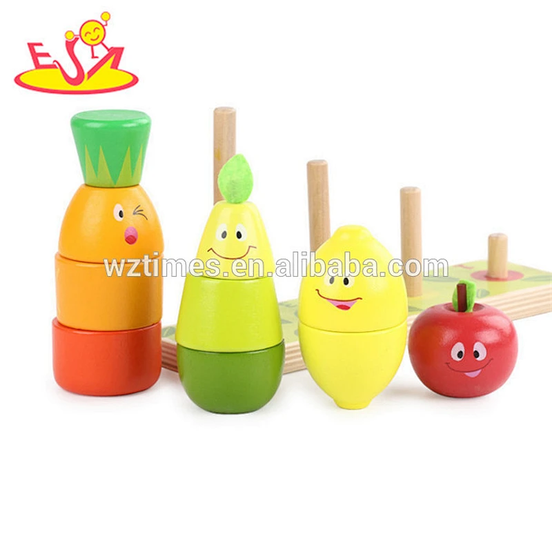 Wholesale promotional gift wooden funny game fruits design stacking blocks for 1 years old baby W13D170
