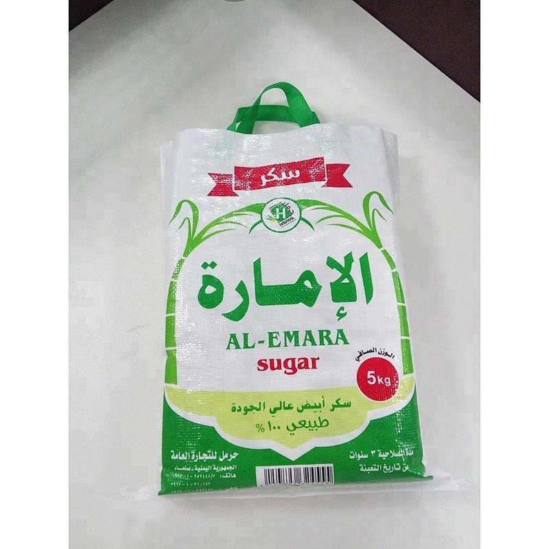 Agricultural bopp laminated pp woven sugar packing bag 5kg 25kg 50kg with handles