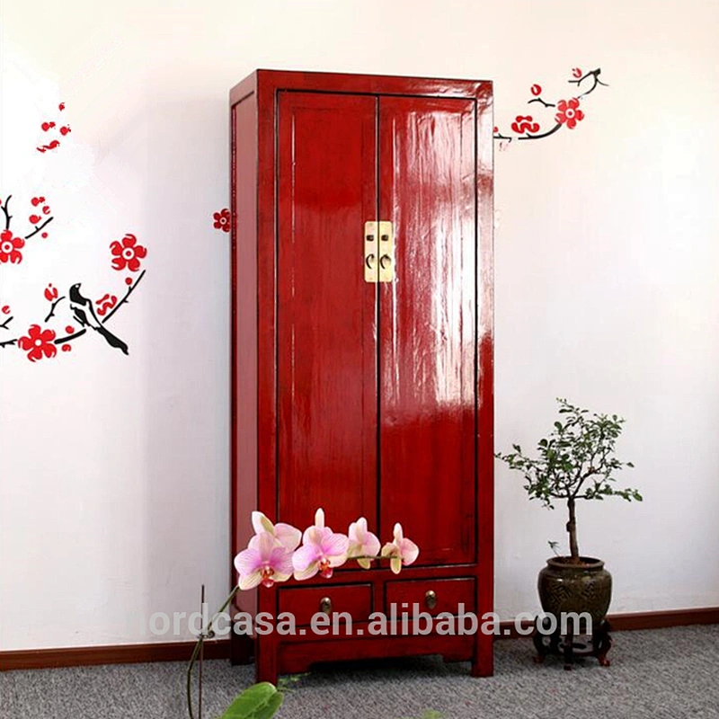 factory price of lacquered two door two drawer red chinese wedding cabinet