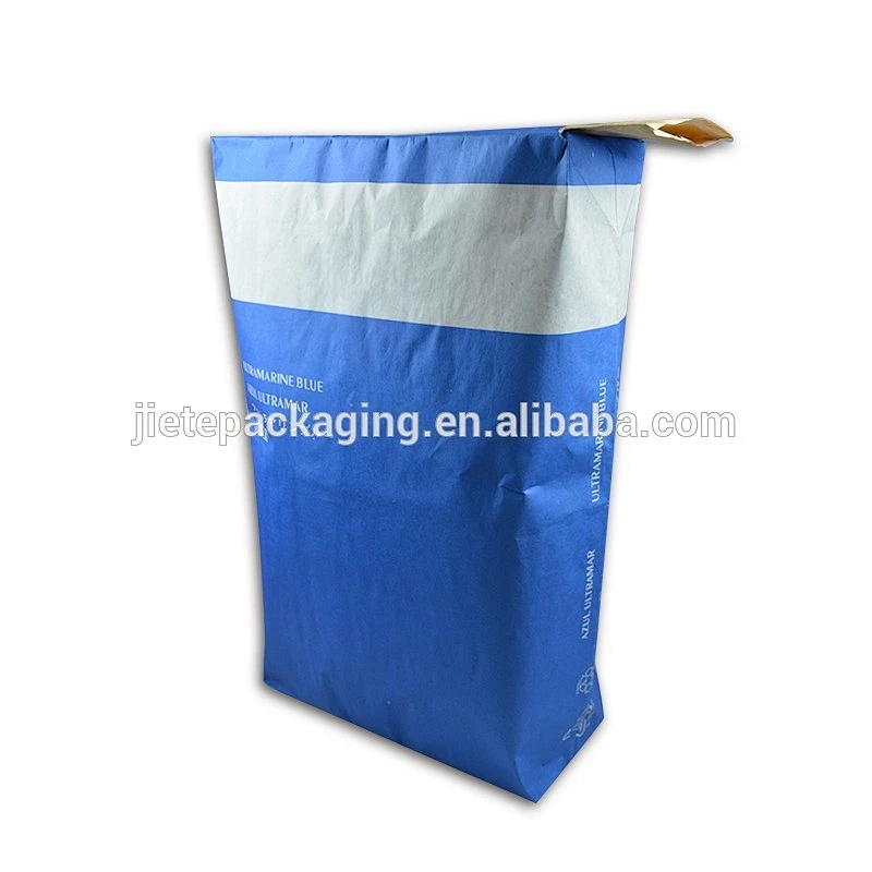 25kg blue kraft paper block bottom valve bag for packing putty, mortar, glue, cement