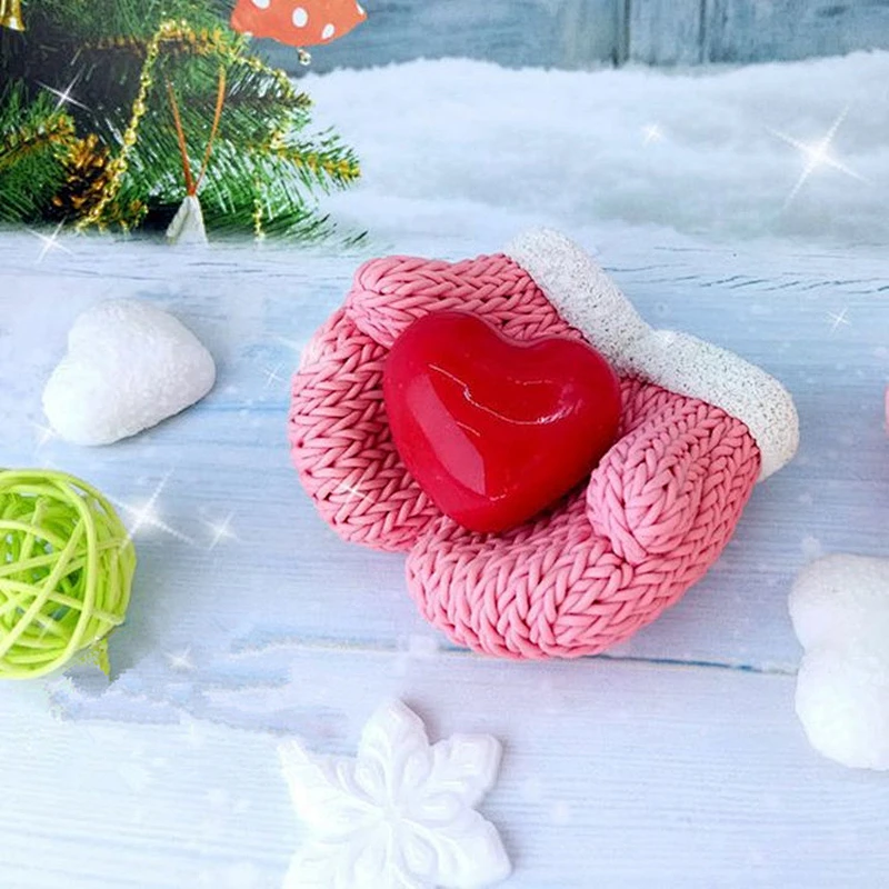 Knitted mittens silicone soap molds Heart shape Gloves Soap gel Silica  Mould